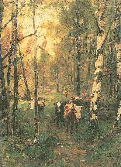 Victor Westerholm Cows in a birchwood